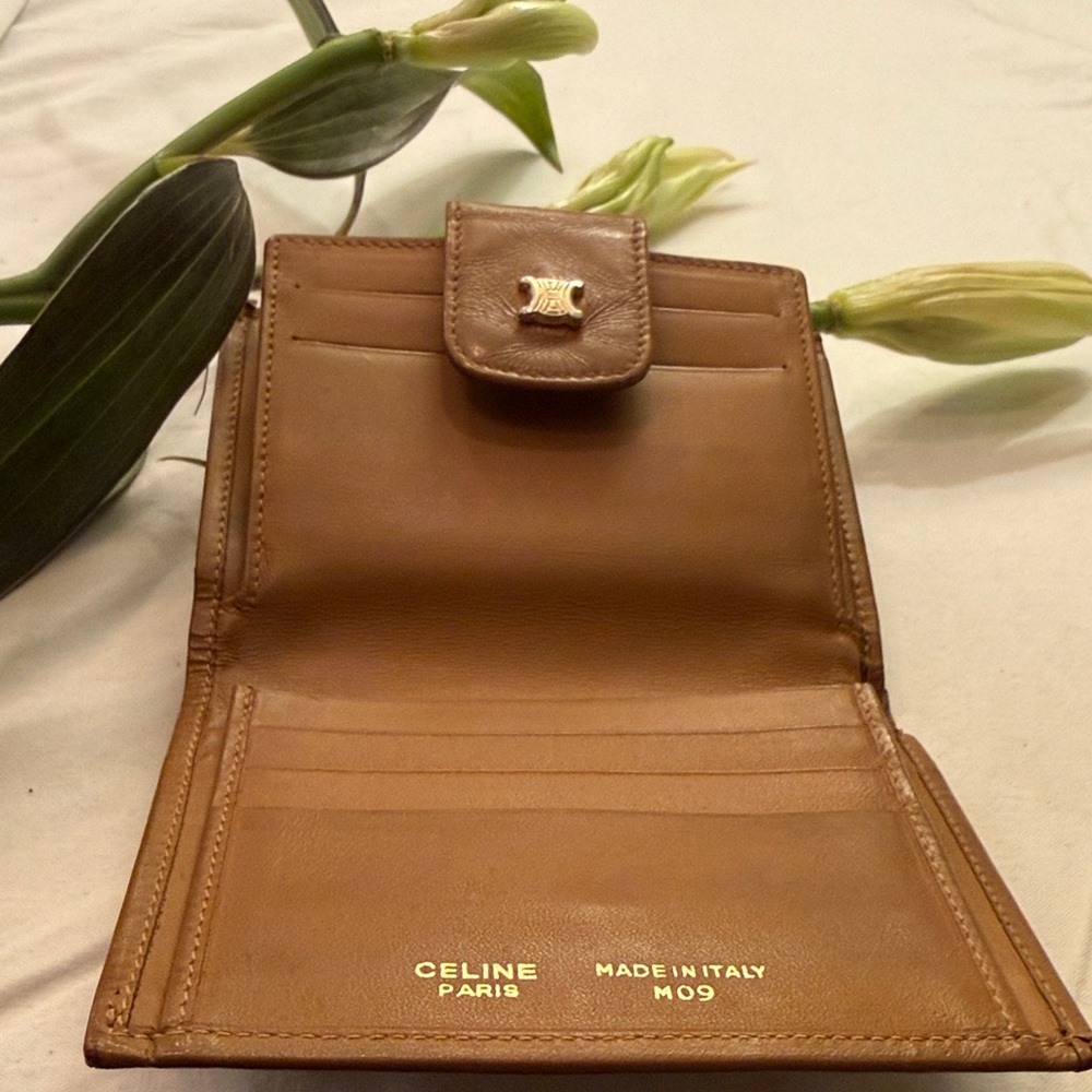 Celine Triomphe Monogram Compact Bifold Wallet in Tan/Brown - Picture 8 of 9